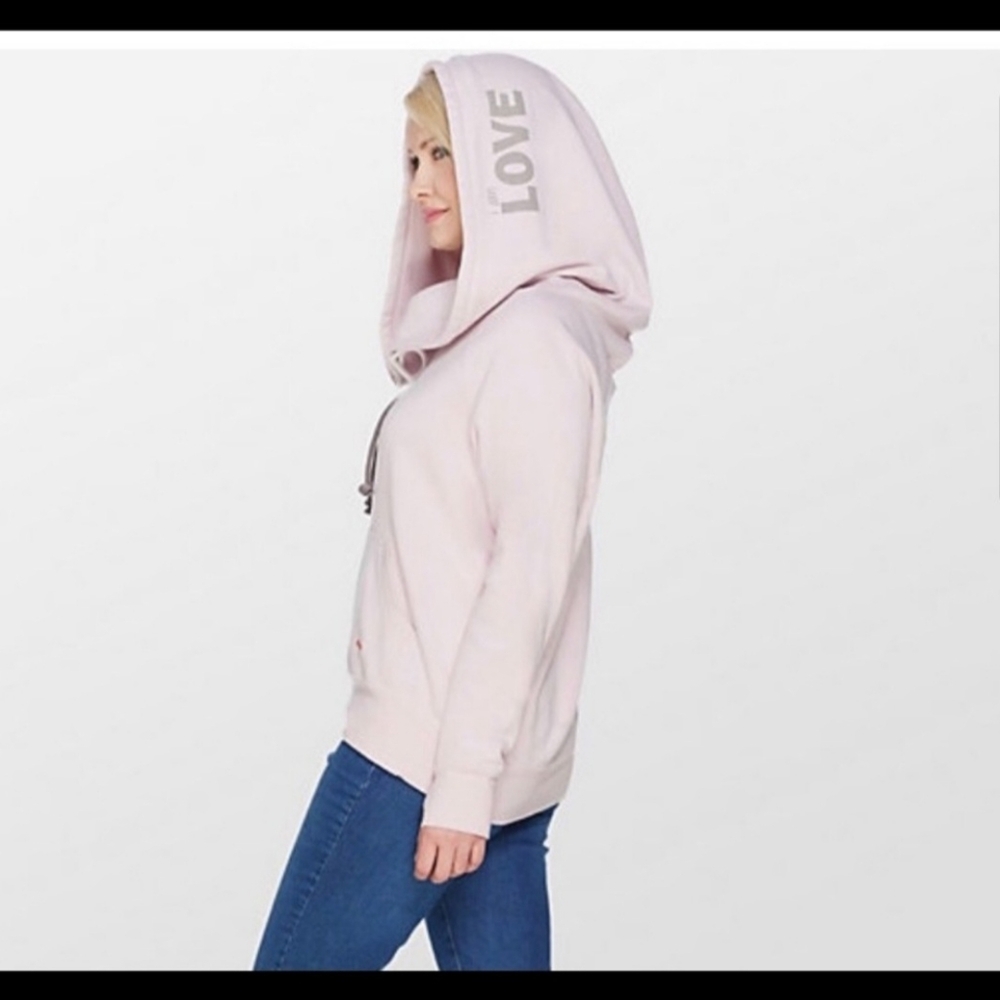Peace, Love, World cowl neck hoodie